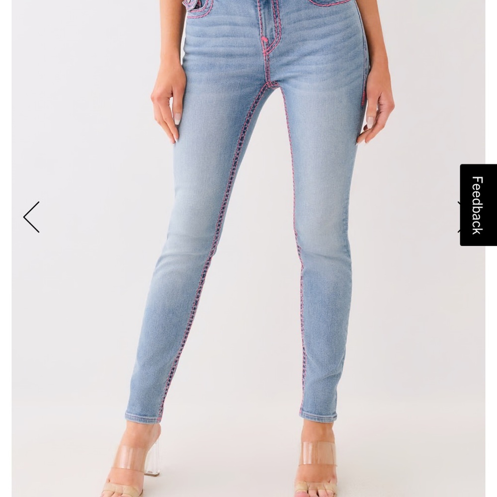True Religion High Rise Jeans in Blue with Pink Accents - Picture 4 of 5
